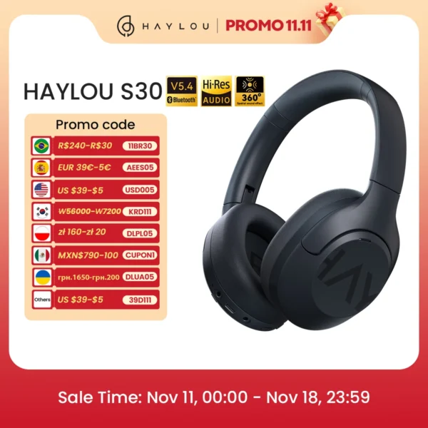 HAYLOU S30 Wireless Bluetooth 5.4 Headphones